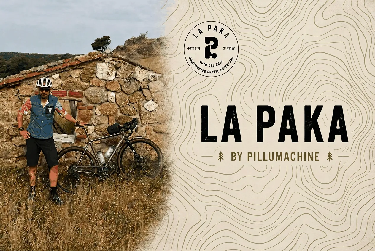 Ciclista con bici gravel en la Sierra de Madrid